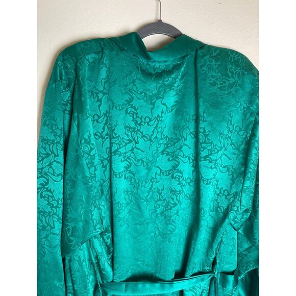 VTG Victoria Secret Gold Label Robe Women's Emerald Green L Floral Satin Fairy - Picture 10 of 16